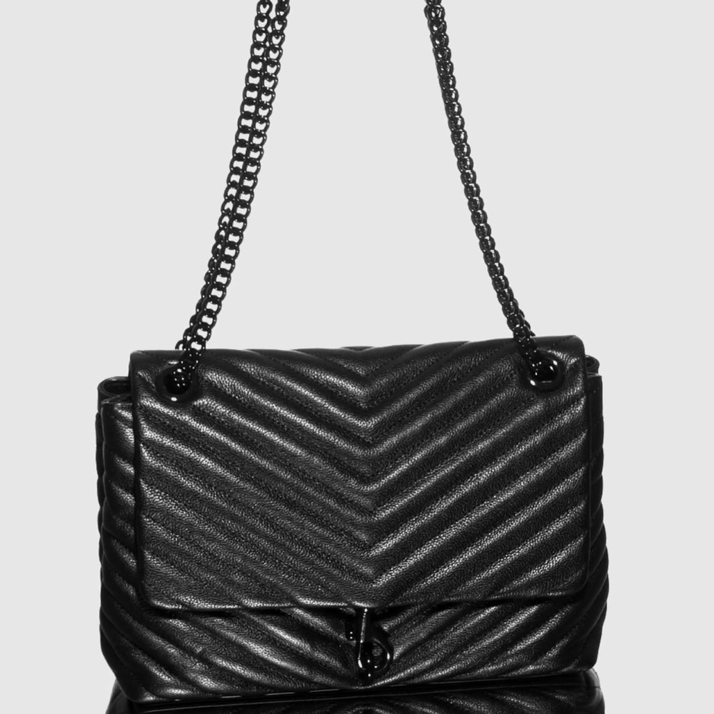 Rebecca Minkoff Edie Flap Shoulder Bag, Black/Black Shellac